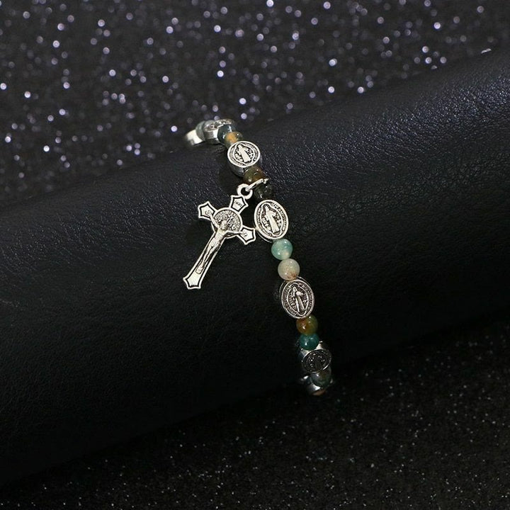 Bracciale con croce di San Benedetto in agata/turchese Christianartworkshop - image 1