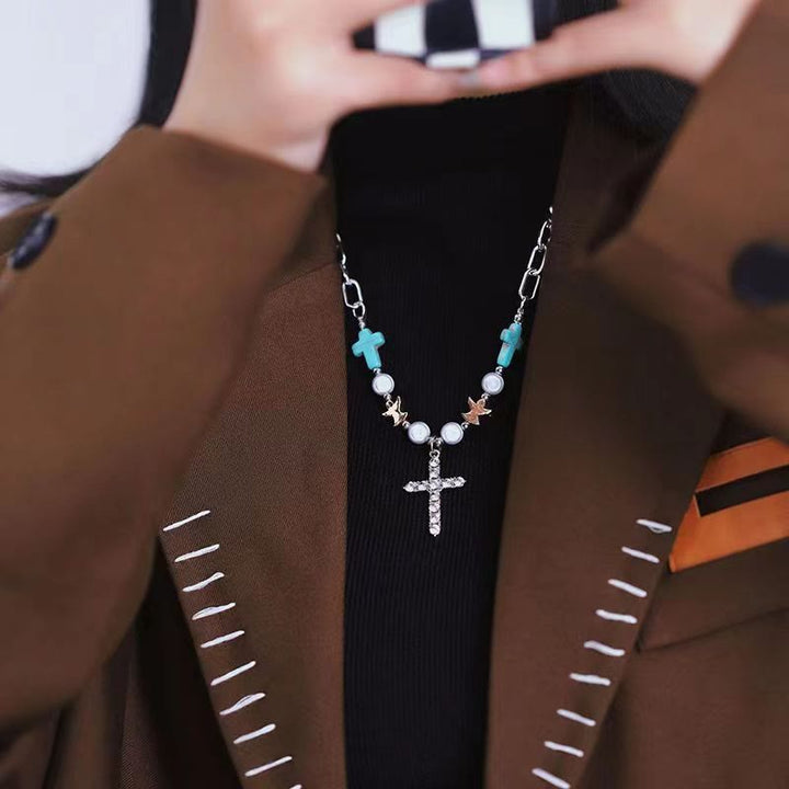 Christianartworkshop Bracciale/Collana in titanio con croce in zircone turchese fatto a mano - image 4