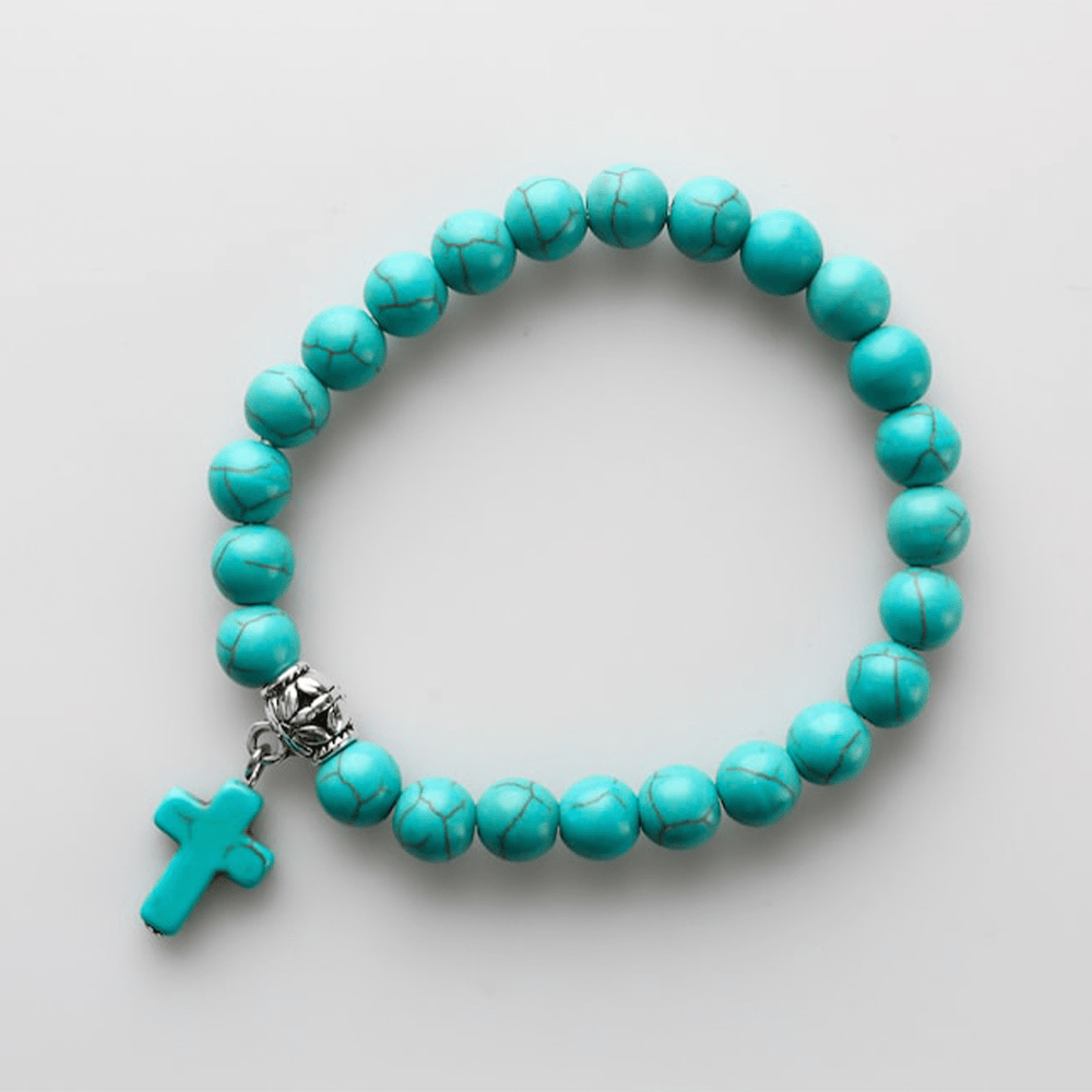 Bracciale con crocifisso in perline turchesi opache e satinate Christianartworkshop - image 4
