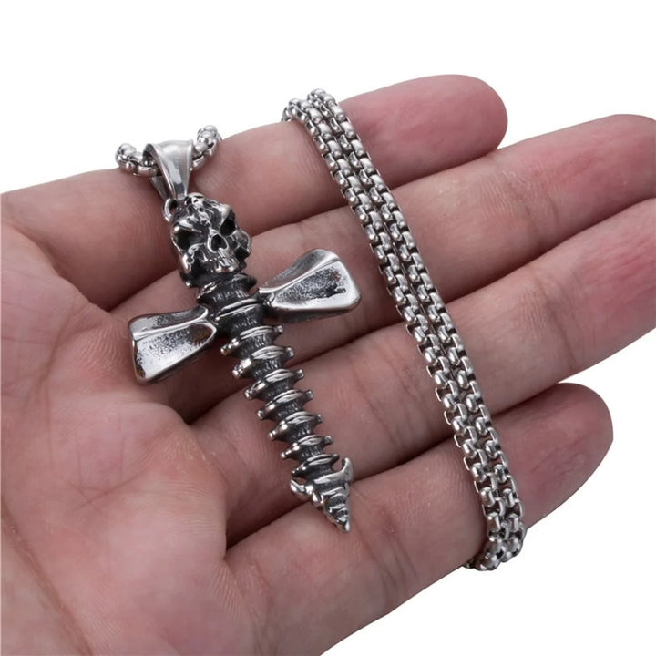 Collana con ciondolo a forma di teschio e ossa incrociate in stile punk Christianartworkshop - image 5