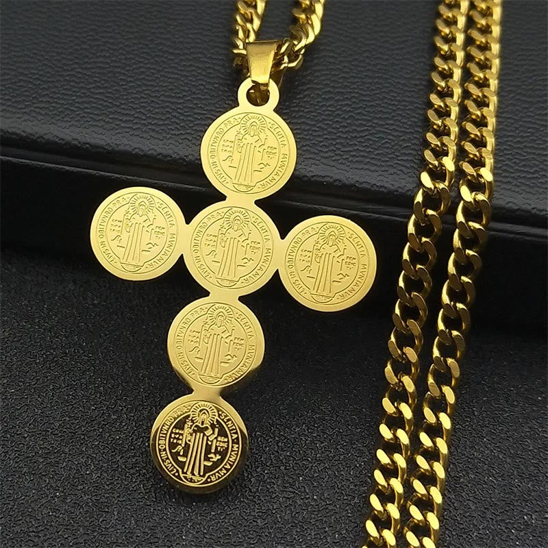 Collana con ciondolo rotondo in oro con croce di San Benedetto - image 4