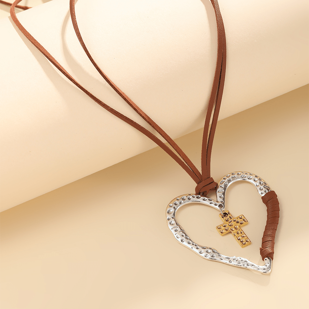 Collana con ciondolo a forma di croce a forma di cuore in lega - image 3