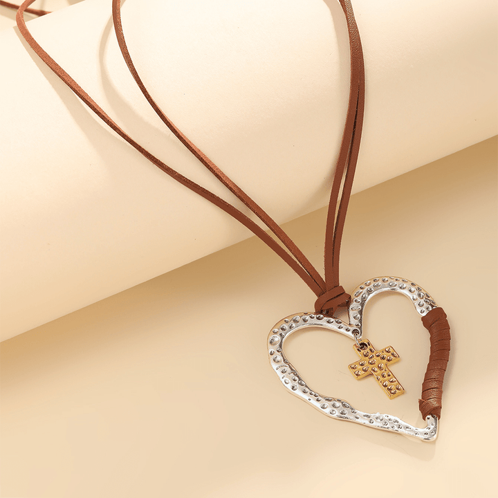 Collana con ciondolo a forma di croce a forma di cuore in lega - image 3