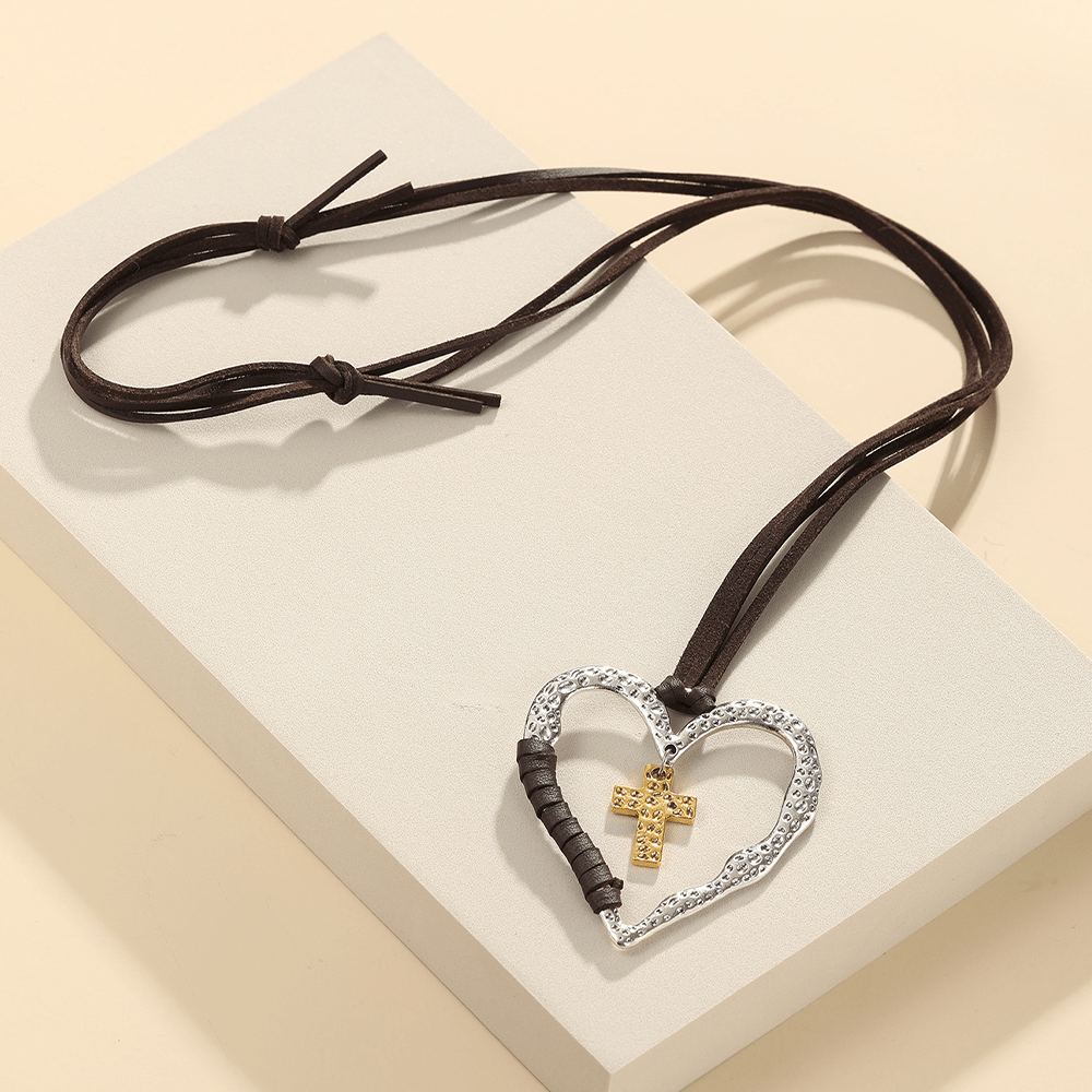 Collana con ciondolo a forma di croce a forma di cuore in lega - image 6
