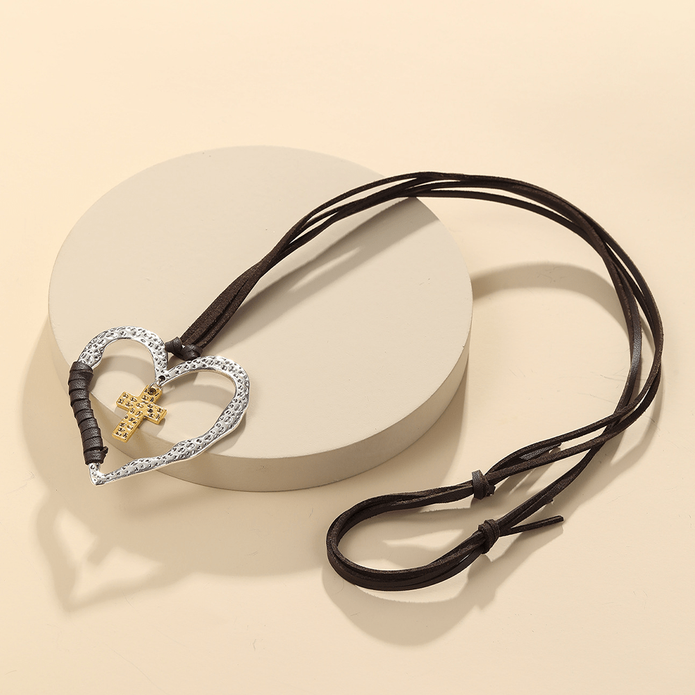Collana con ciondolo a forma di croce a forma di cuore in lega - image 5