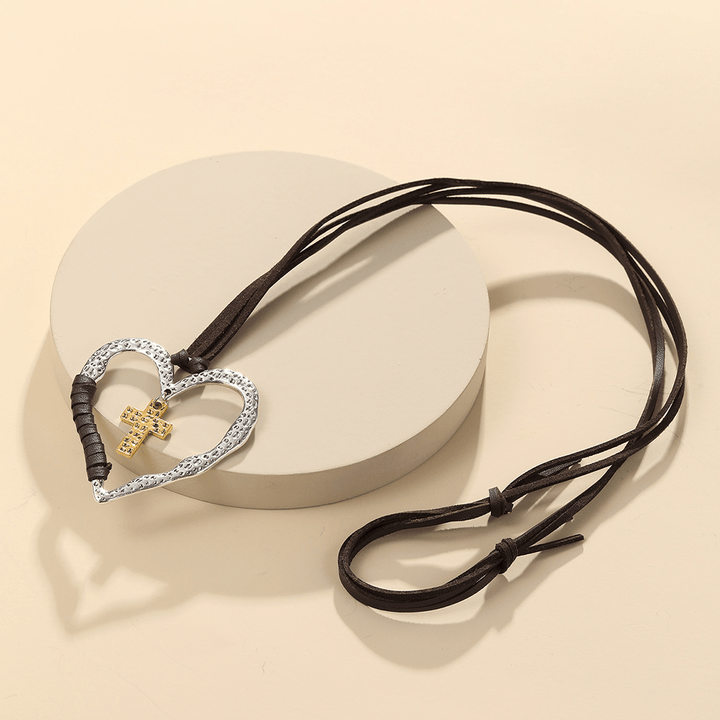 Collana con ciondolo a forma di croce a forma di cuore in lega - image 5