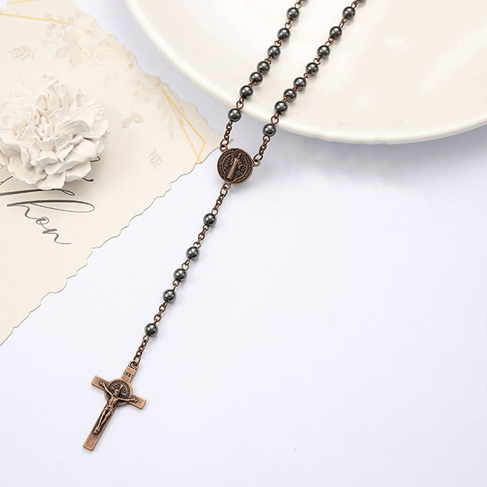 Rosario con medaglione e crocifisso di San Benedetto e calcoli biliari neri - image 8