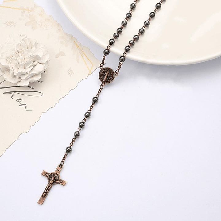 Rosario con medaglione e crocifisso di San Benedetto e calcoli biliari neri - image 8