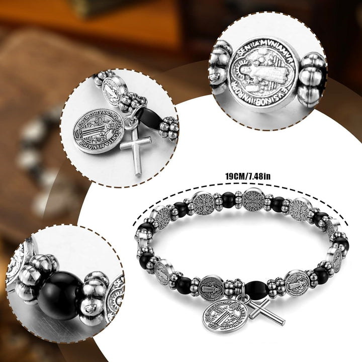 Bracciale rosario con medaglia di San Benedetto in argento Christianartworkshop - image 2