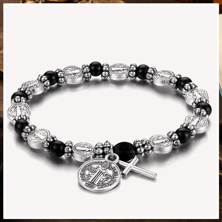 Bracciale rosario con medaglia di San Benedetto in argento Christianartworkshop - image 3