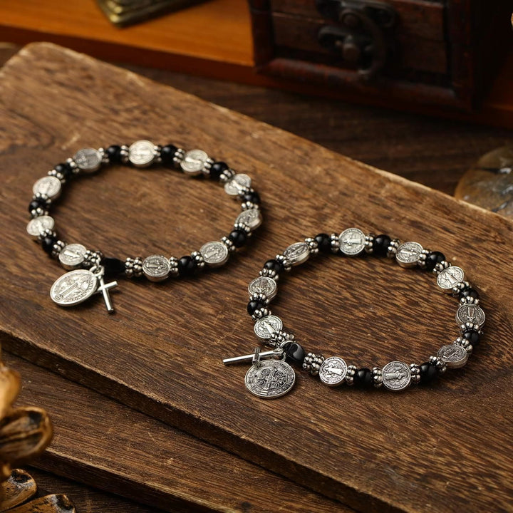 Bracciale rosario con medaglia di San Benedetto in argento Christianartworkshop - Nero - image 0