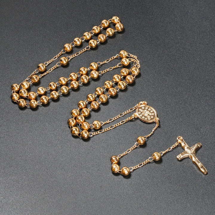 Rosario cristiano della Vergine Maria con lunga catena di Gesù e croce religiosa - D'oro - image 0