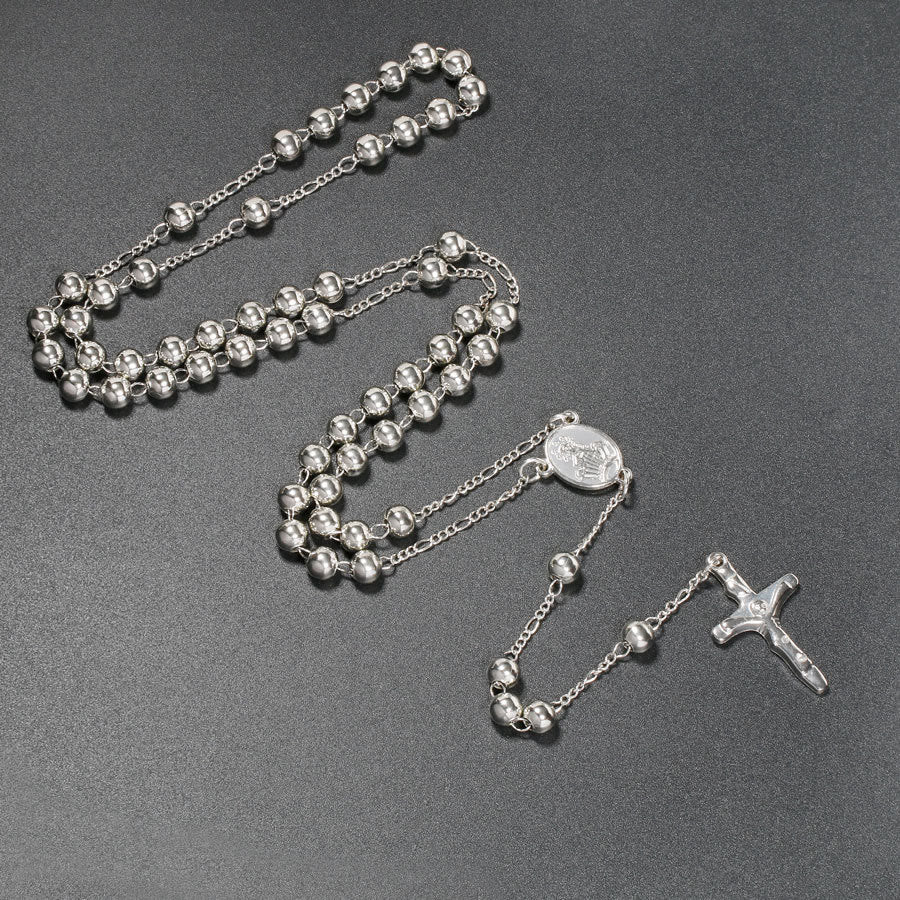 Rosario cristiano della Vergine Maria con lunga catena di Gesù e croce religiosa - Argento - image 4