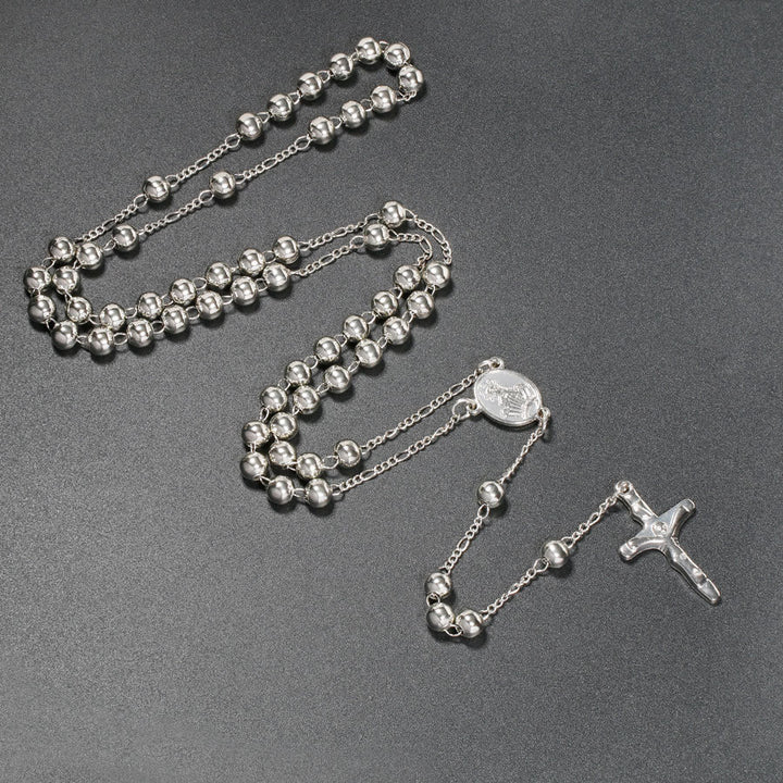 Rosario cristiano della Vergine Maria con lunga catena di Gesù e croce religiosa - Argento - image 4