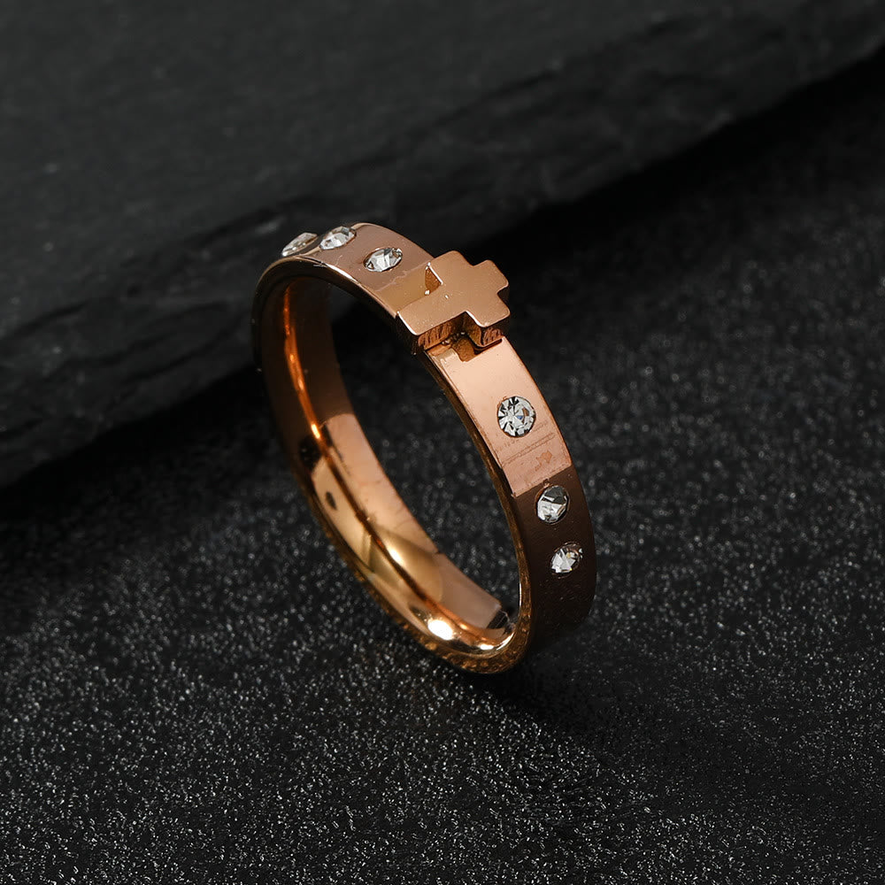 Christianartworkshop Anello in acciaio inossidabile con croce tridimensionale resistente al colore - Oro rosa - US9 - image 1