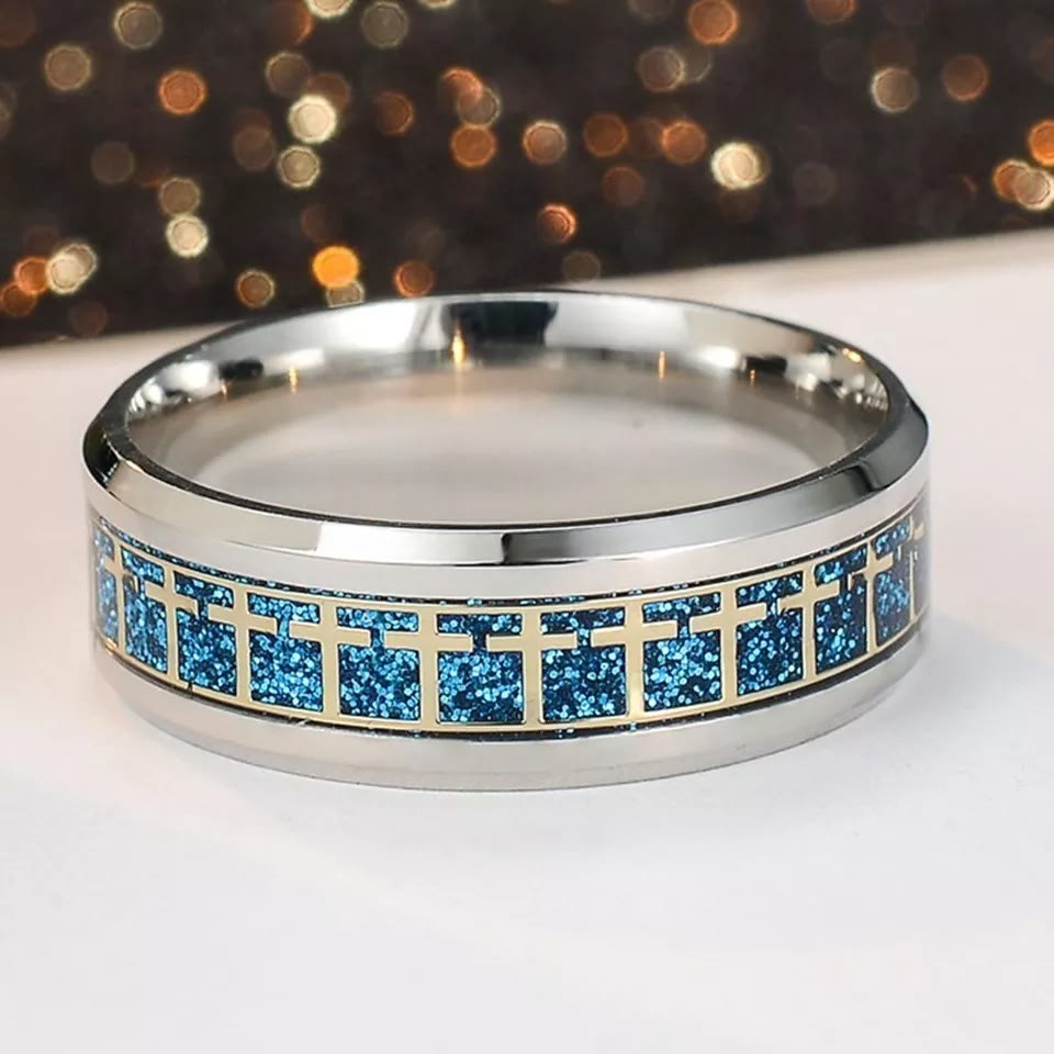 Christianartworkshop Anello con croce di Gesù lucido, fascia religiosa, gioielli  - image 7