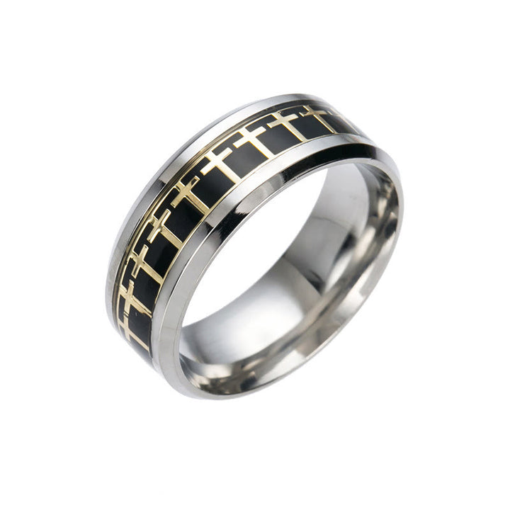 Christianartworkshop Anello con croce di Gesù lucido, fascia religiosa, gioielli  - Nero-oro - US 13 - image 8