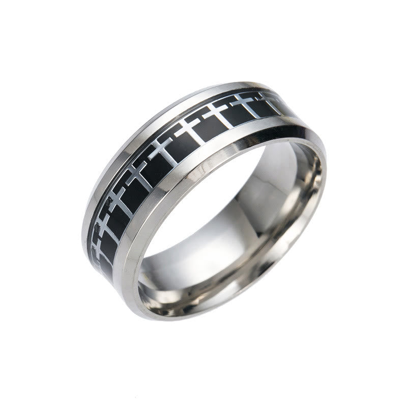 Christianartworkshop Anello con croce di Gesù lucido, fascia religiosa, gioielli  - Nero-argento - US 13 - image 9