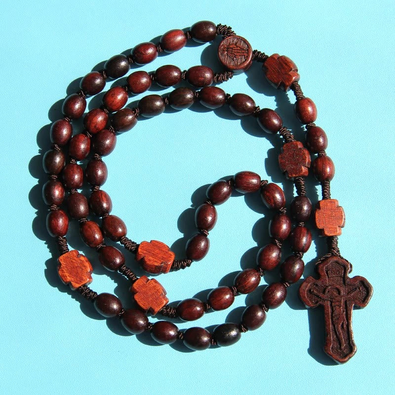 Rosario in palissandro con croce cristiana fatto a mano - image 1