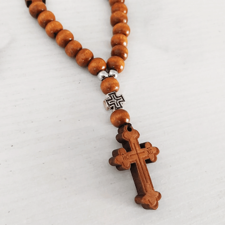 Rosario con perline e nappa in legno per il battesimo di Cristo - image 5