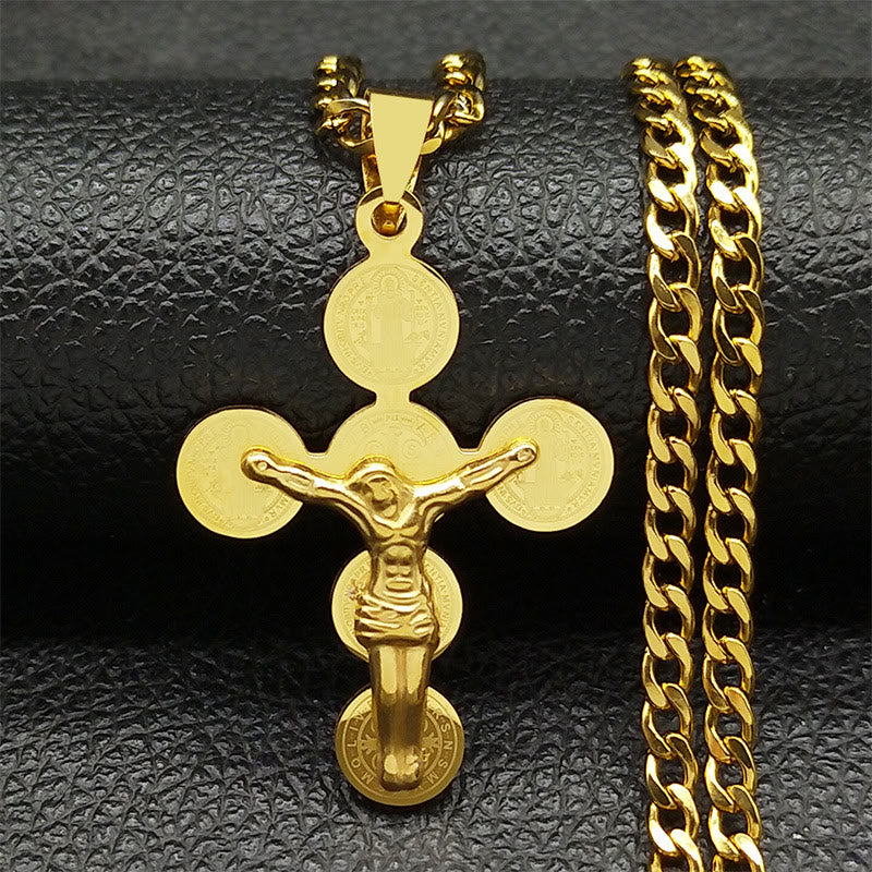 Collana con ciondolo a forma di croce con medaglia di San Benedetto Christianartworkshop - image 1