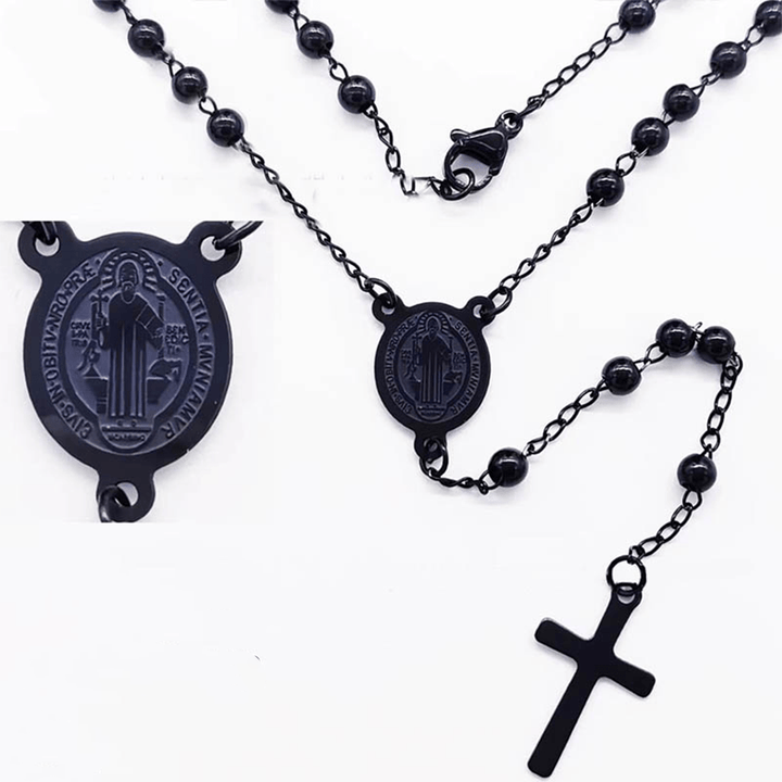 Rosario in acciaio inossidabile con perline nere - San Benedetto - image 2
