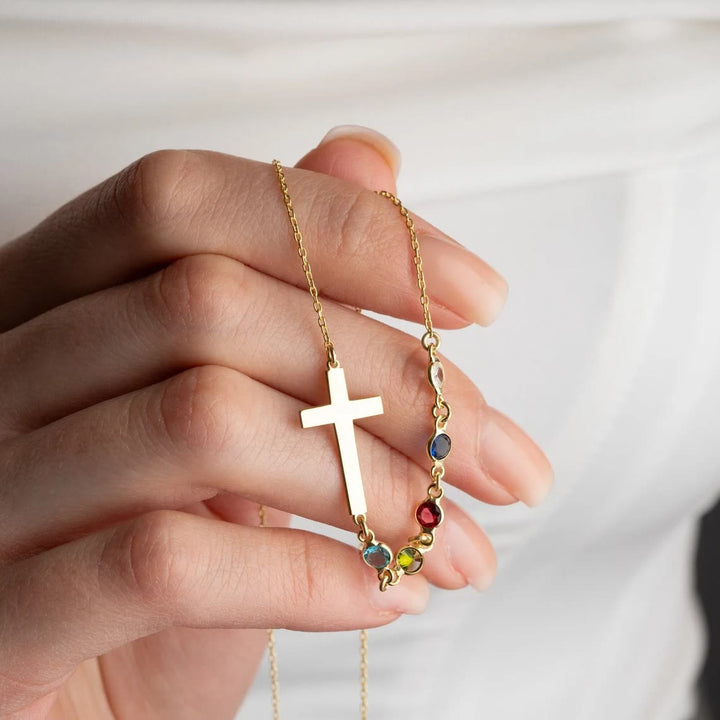 Christianartworkshop Collana con croce e pietra portafortuna biblica, regalo di gioielli religiosi - D'oro - image 0