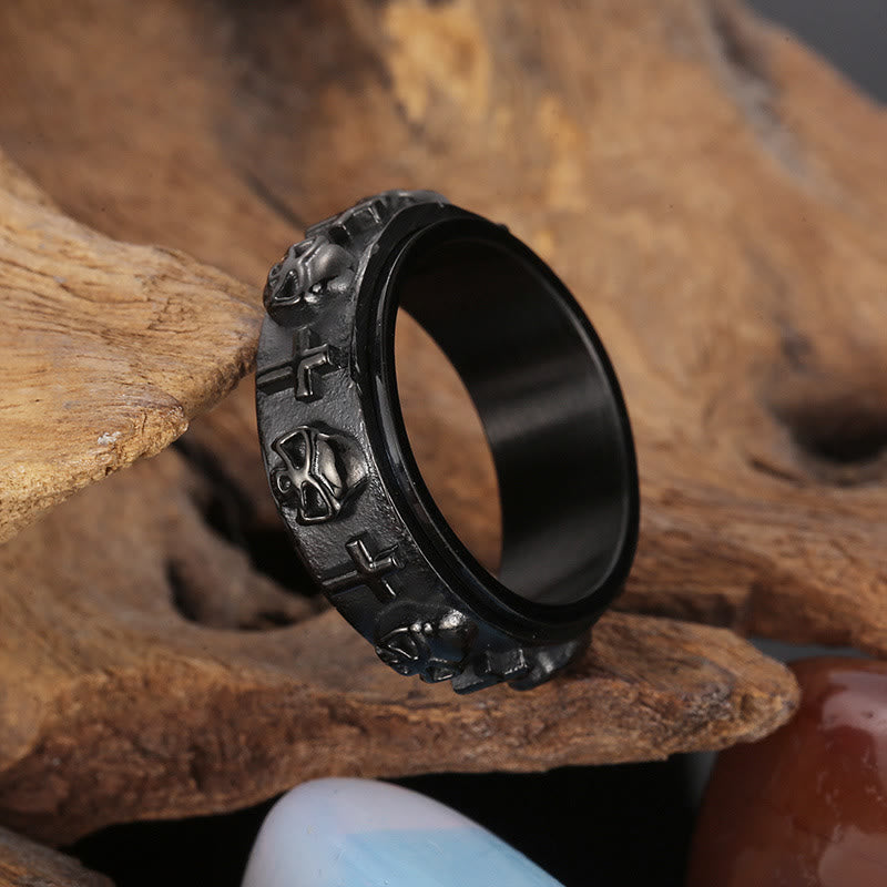 Christianartworkshop Anello religioso con teschio e croce girevole - Nero - US 13 - image 7