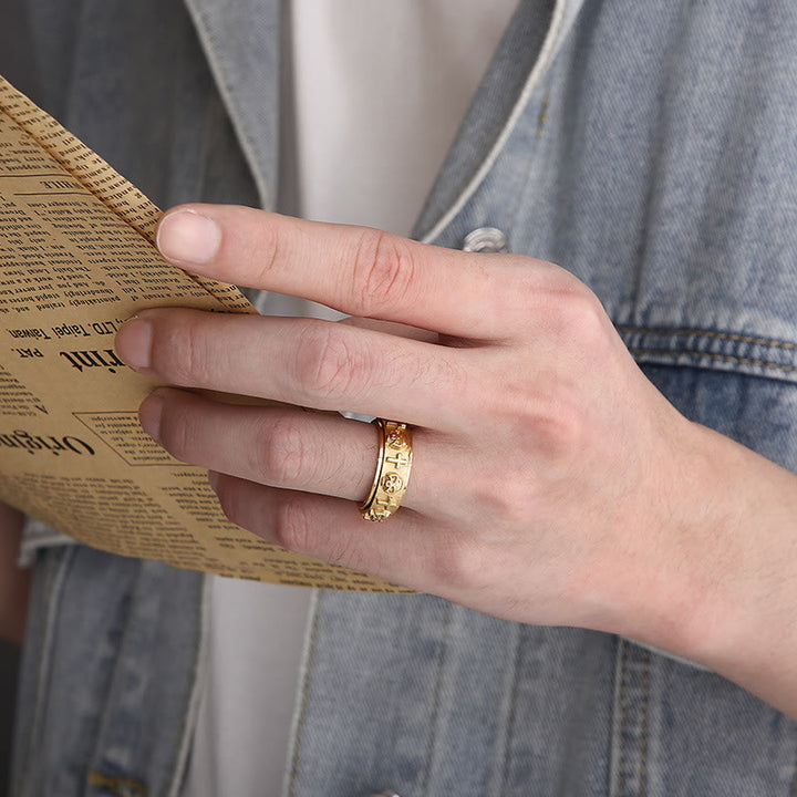 Christianartworkshop Anello religioso con teschio e croce girevole - image 5