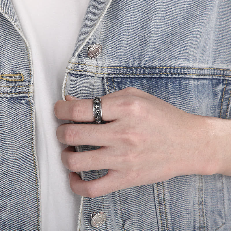 Christianartworkshop Anello religioso con teschio e croce girevole - image 2