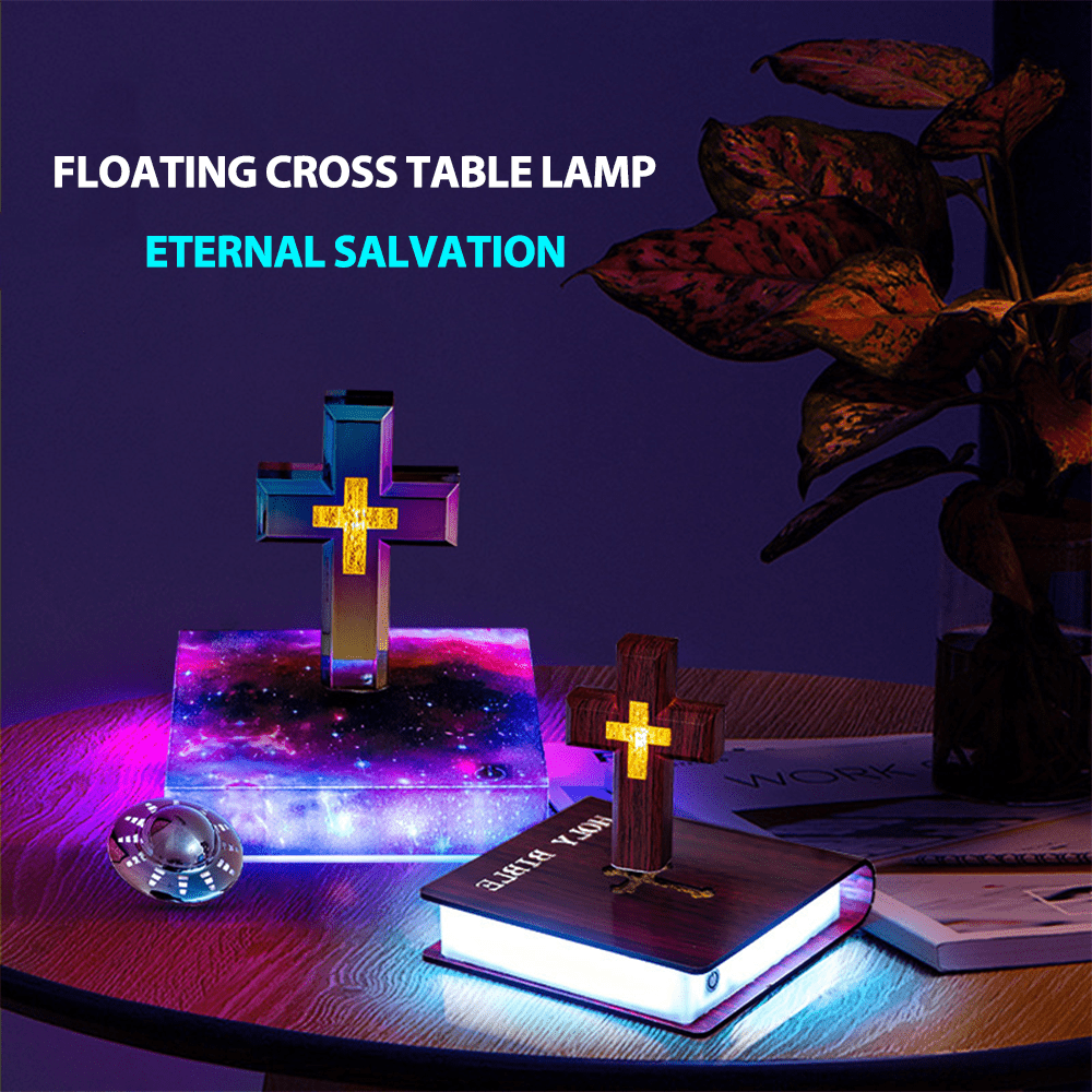 Christianartworkshop Ornamento a croce con levitazione magnetica su base di libro - image 1