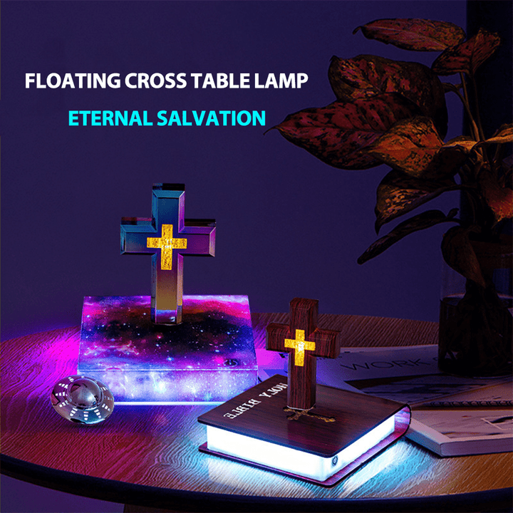 Christianartworkshop Ornamento a croce con levitazione magnetica su base di libro - image 1