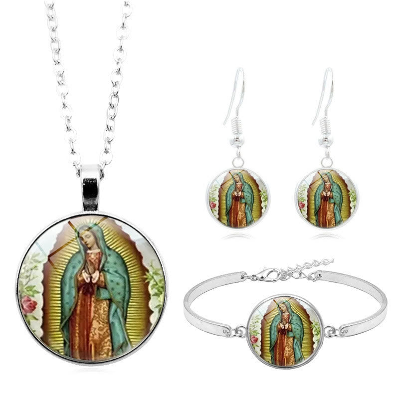 Christianartworkshop Dio benedica la rosa della Vergine Maria, set di gioielli in vetro - Set da 3 pezzi - image 0