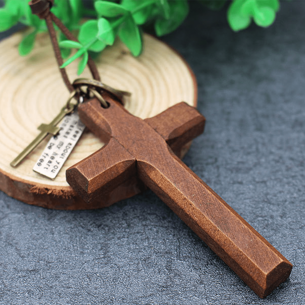 Collana regolabile in pelle con croce in legno vintage Christianartworkshop - image 1