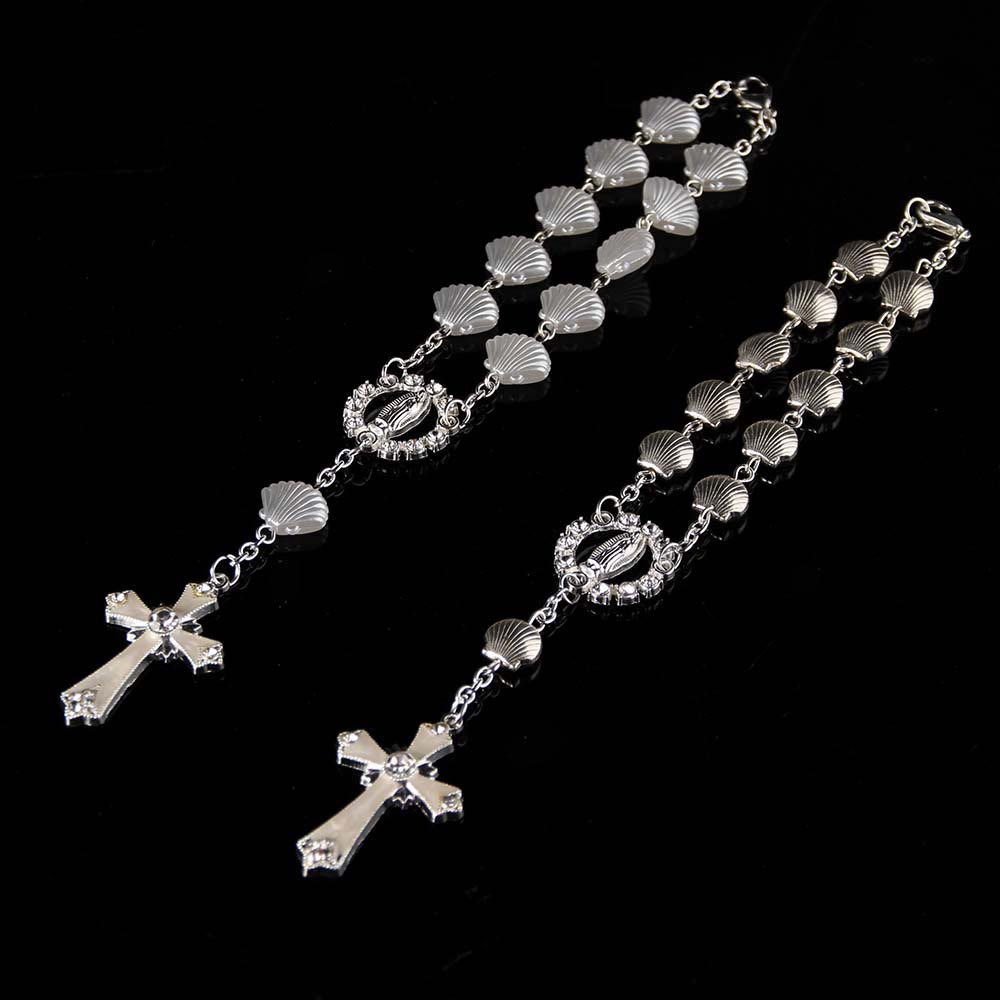 Bracciale con perline a forma di stella in conchiglia e rosario religioso cattolico - image 1