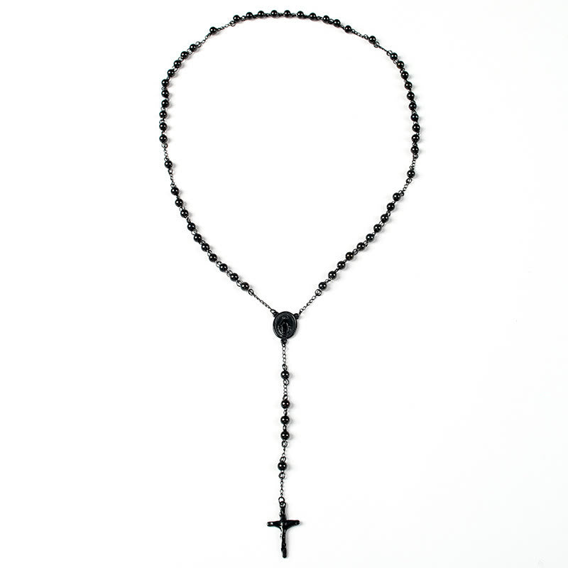 Rosario in acciaio inossidabile con perline nere - image 6