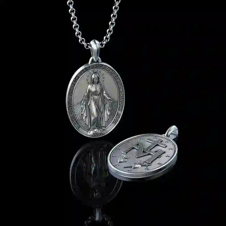 Collana con ciondolo Maria in argento lavorato a mano Christianartworkshop , gioielli religiosi - Argento - image 0