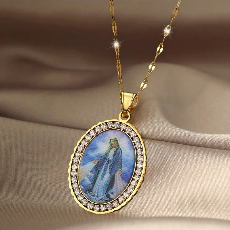 Christianartworkshop Collana con dipinto della Vergine Maria, icona religiosa, gioielli - image 1