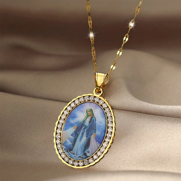 Christianartworkshop Collana con dipinto della Vergine Maria, icona religiosa, gioielli - image 1