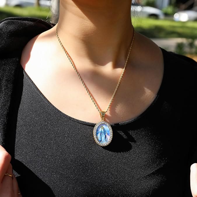 Christianartworkshop Collana con dipinto della Vergine Maria, icona religiosa, gioielli - image 5