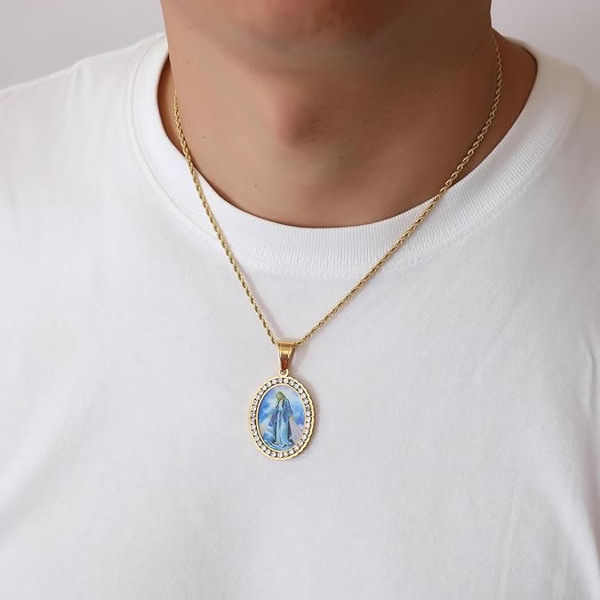 Christianartworkshop Collana con dipinto della Vergine Maria, icona religiosa, gioielli - image 4