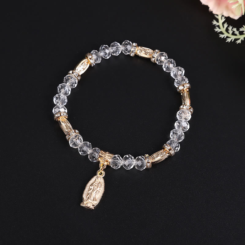 Christianartworkshop Bracciale con perline di vetro trasparente e ciondolo della Vergine Maria - image 1
