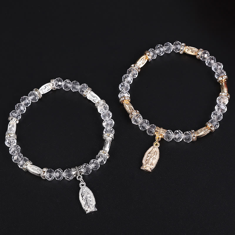 Christianartworkshop Bracciale con perline di vetro trasparente e ciondolo della Vergine Maria - image 3