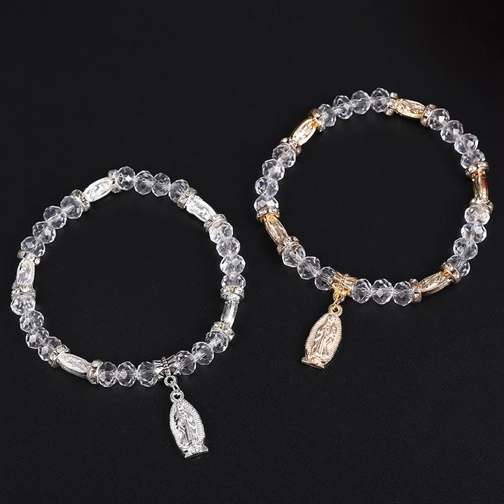 Christianartworkshop Bracciale con perline di vetro trasparente e ciondolo della Vergine Maria - image 3