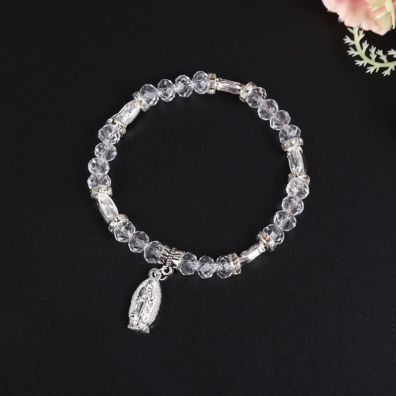 Christianartworkshop Bracciale con perline di vetro trasparente e ciondolo della Vergine Maria - Argento - image 2