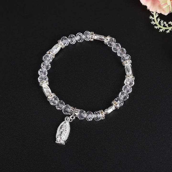 Christianartworkshop Bracciale con perline di vetro trasparente e ciondolo della Vergine Maria - Argento - image 2
