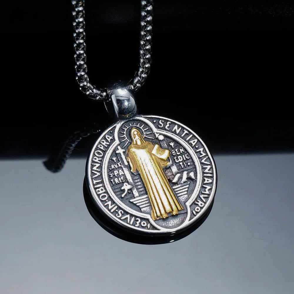 Christianartworkshop Collana con simbolo di San Benedetto a doppia faccia - Argento-oro - image 4