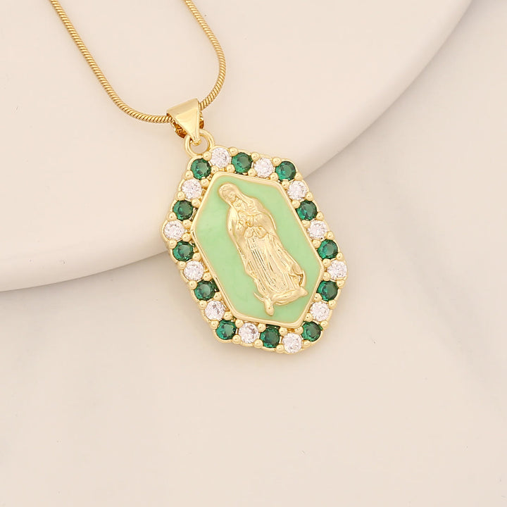 Christianartworkshop Collana squisita con zirconi microintarsiati della Beata Maria - Verde - image 4