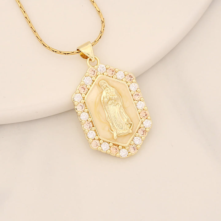 Christianartworkshop Collana squisita con zirconi microintarsiati della Beata Maria - Champagne - image 7