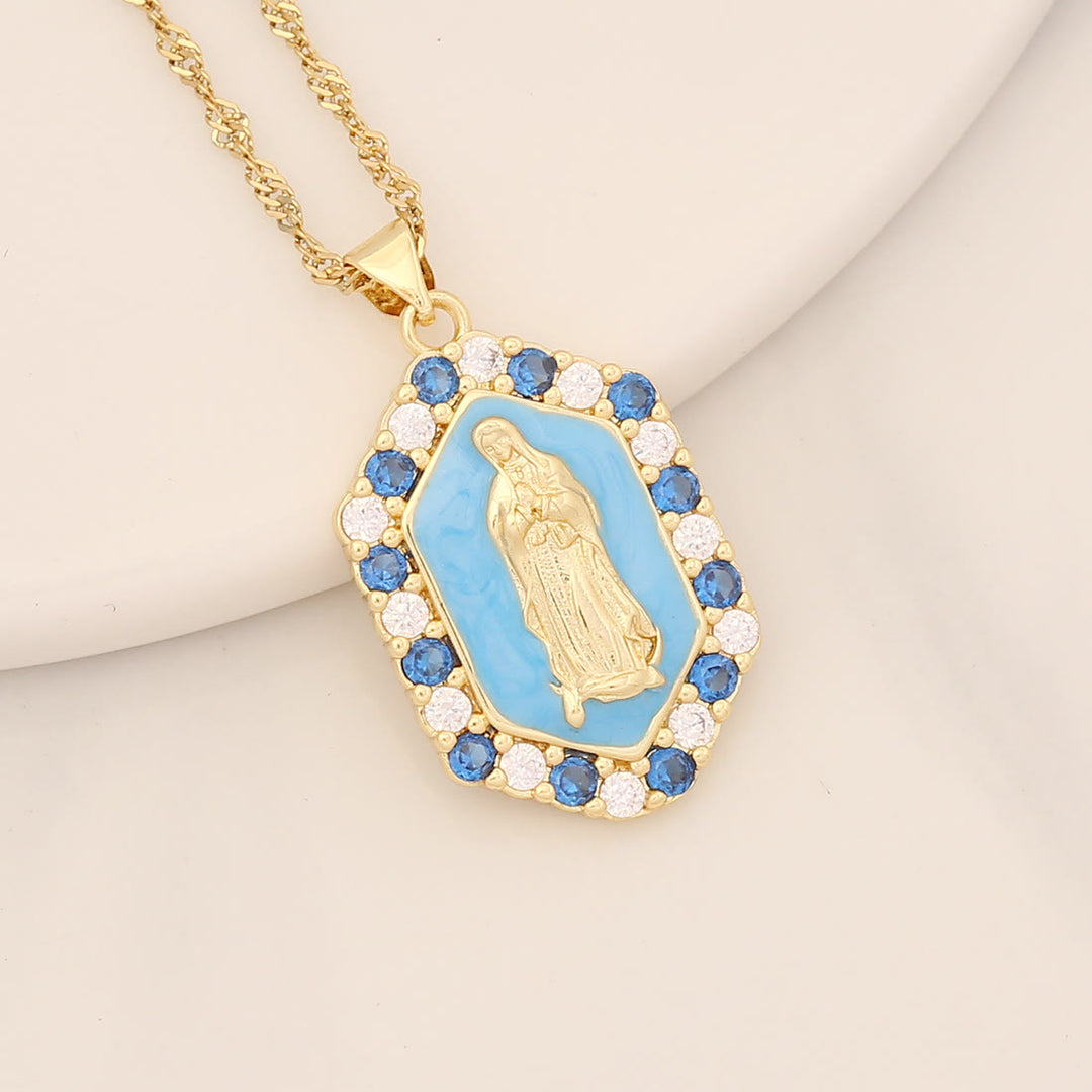 Christianartworkshop Collana squisita con zirconi microintarsiati della Beata Maria - Azzurro cielo - image 3